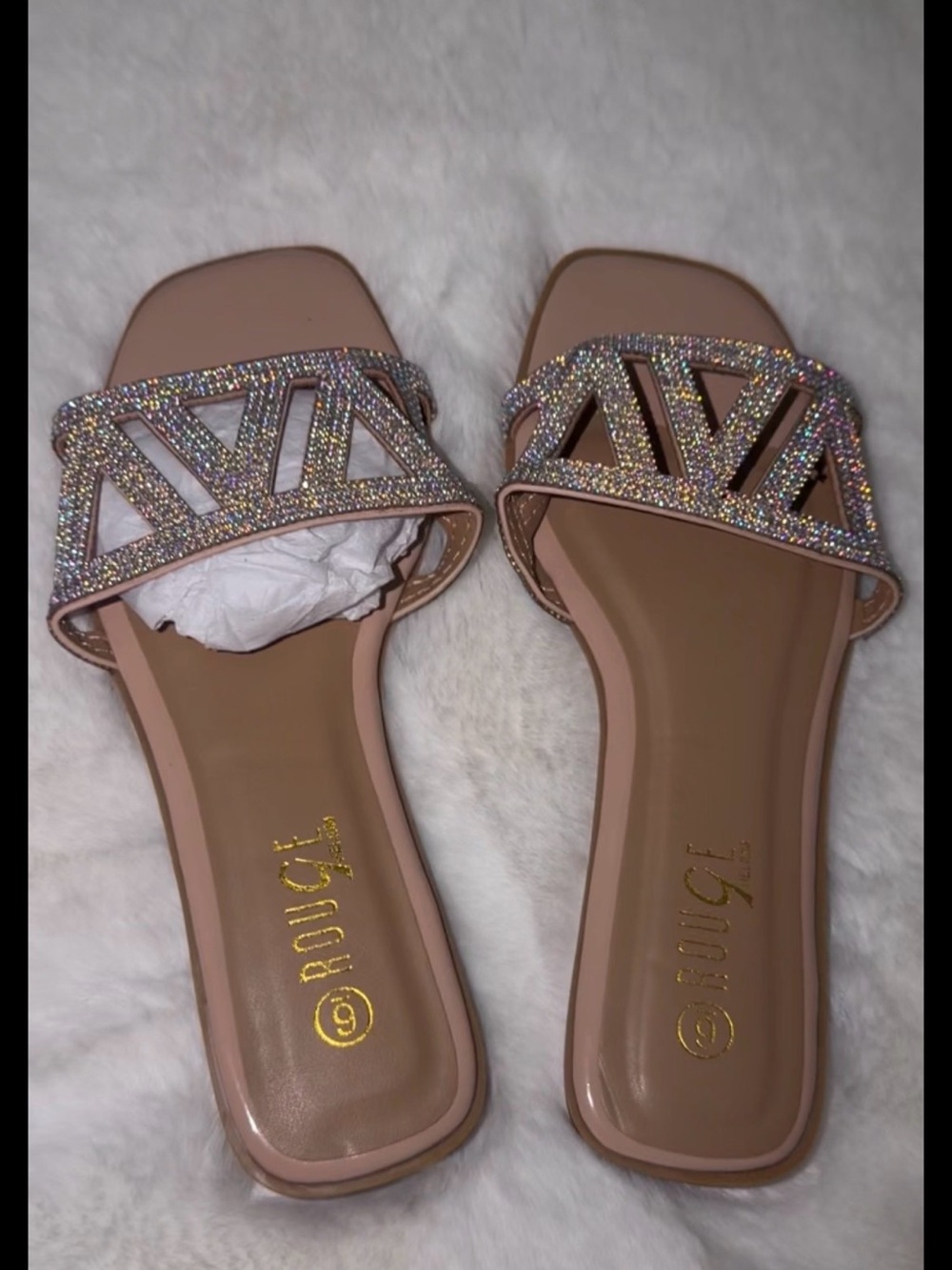 Rhinestones iced out Blush Nude Crystal-Trim Slide Sandals